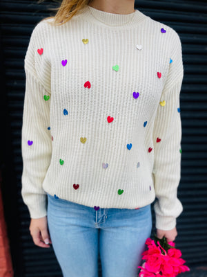 Ivory Heart Textured Sweater