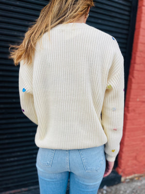 Ivory Heart Textured Sweater