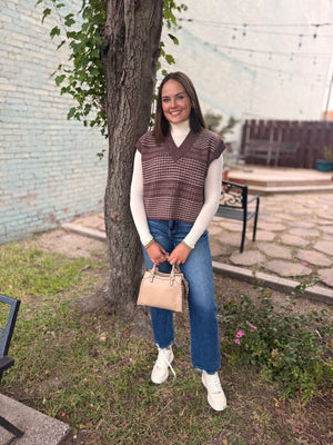 Brown Plaid V-Neck Sweater Vest