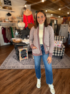 Pink Checker + Stripe Mix Cardigan