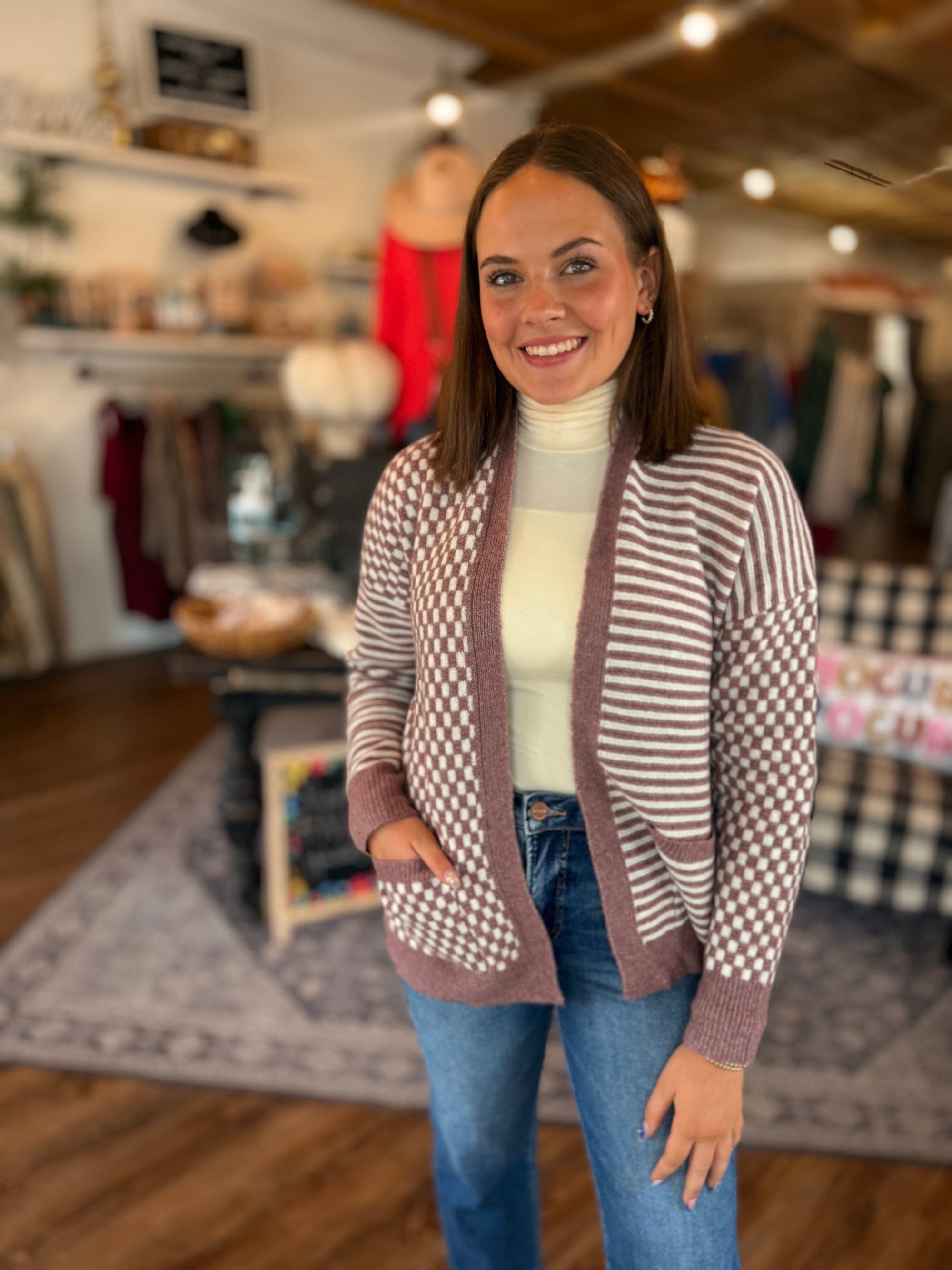 Pink Checker + Stripe Mix Cardigan