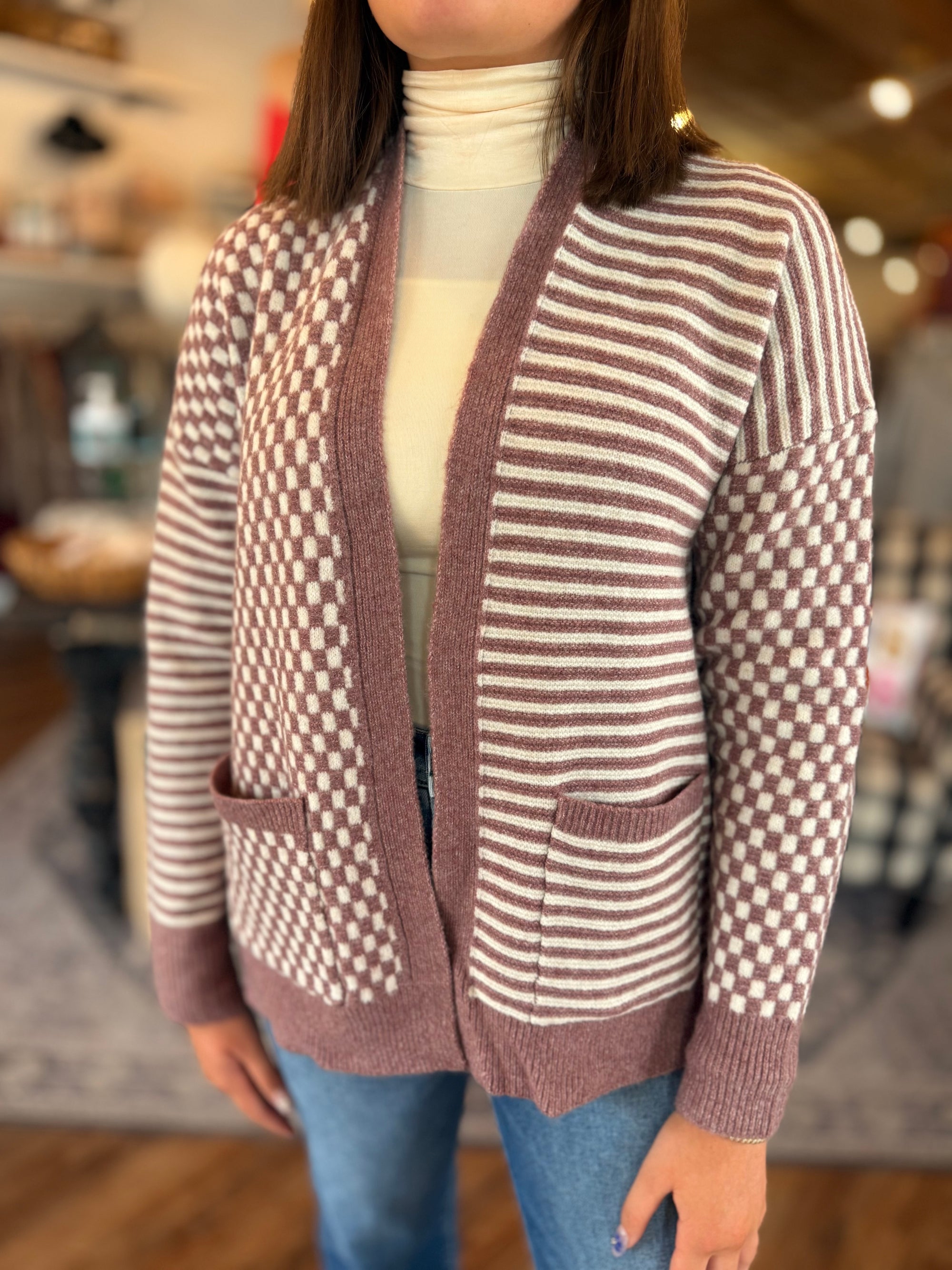 Pink Checker + Stripe Mix Cardigan