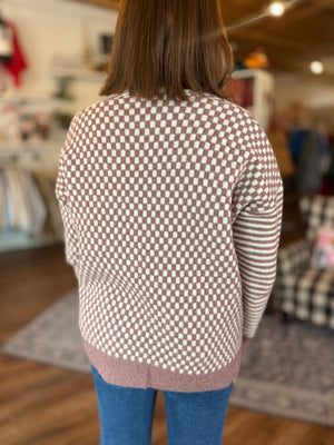 Pink Checker + Stripe Mix Cardigan