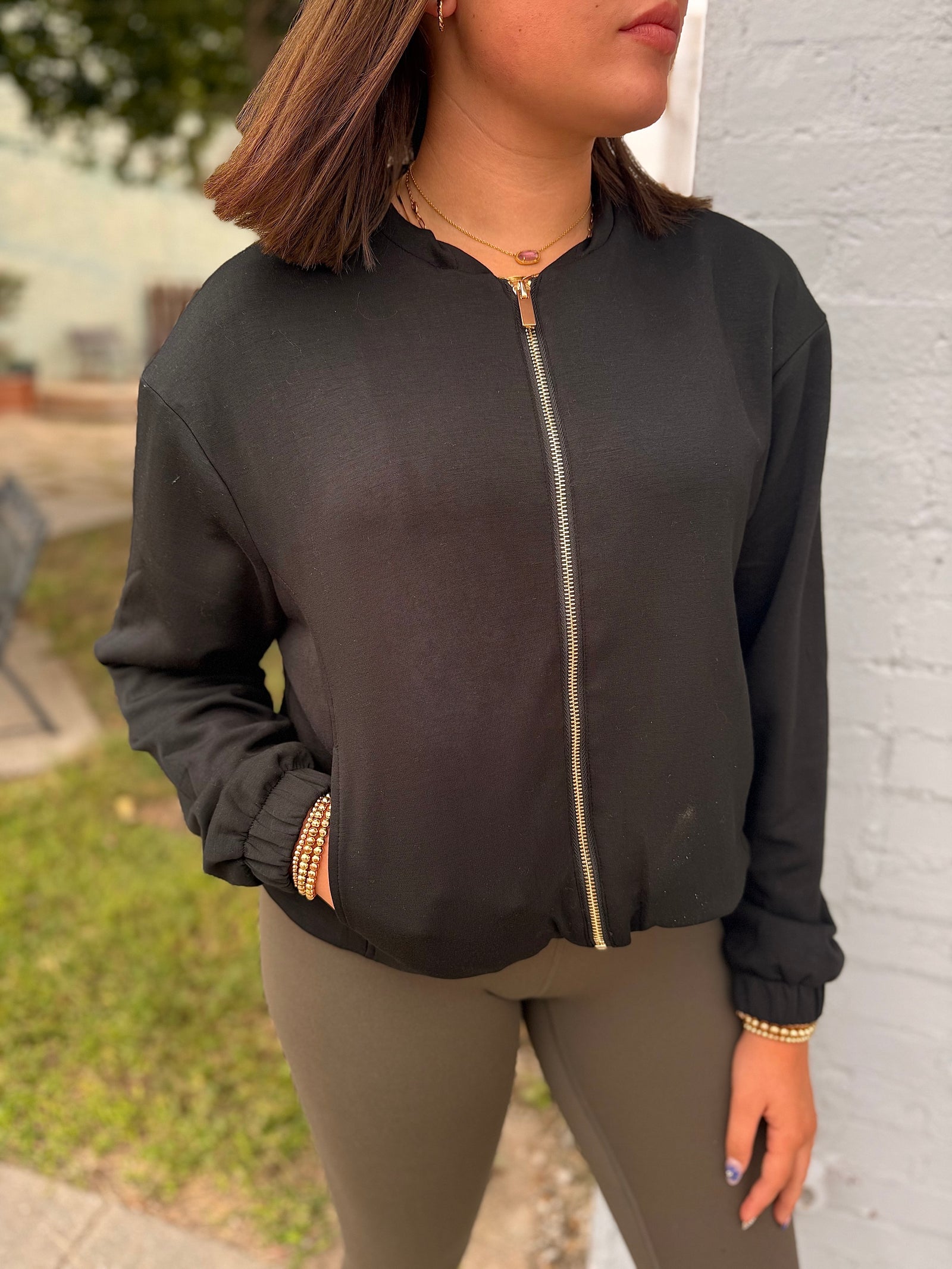 Black w/ Gold Zipper Hooded Jacket