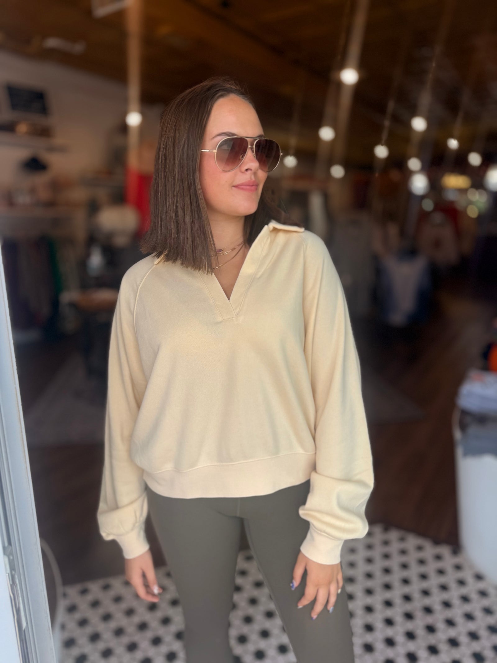 Cream Raglan Sleeve Pullover Top