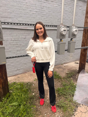 White Double Knit Half Zip Pullover Top