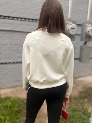 White Double Knit Half Zip Pullover Top