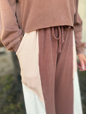 Rust Color Block Ribbed Wide Leg Pants