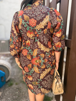 Umgee Brown Vintage Floral Print Mini Dress