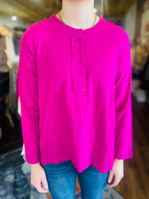 Washed Cotton Flowy Casual Top - Dragon Fruit