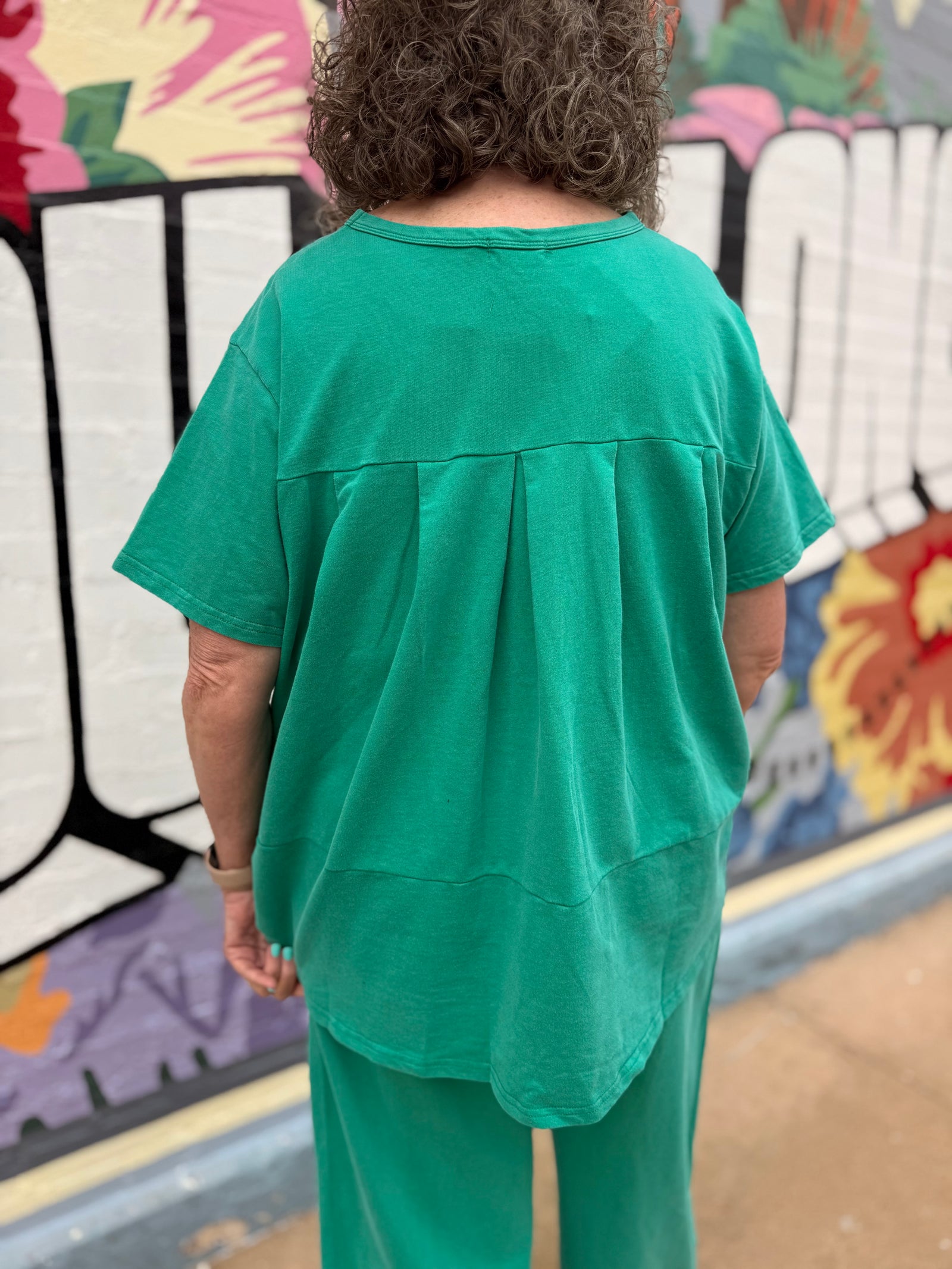 Davi + Dani Emerald Washed Pleat Detail Top