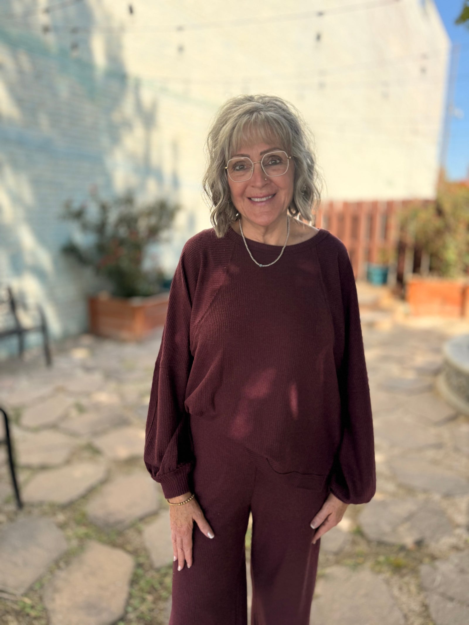 Brushed Waffle Long Sleeve Top