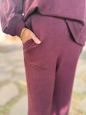 Dark Cherry Brushed Waffle Wide Leg Sweatpants