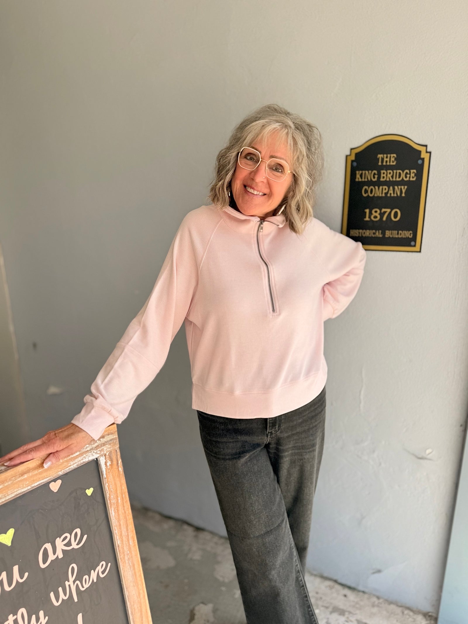 Pink Soft Ribbed Half Zip Pullover