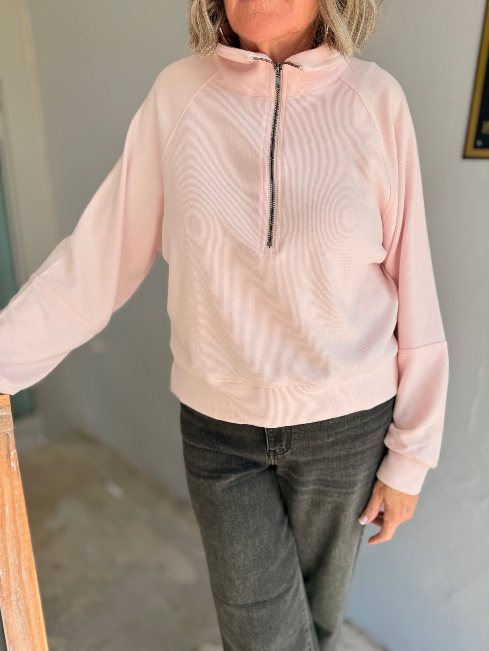 Pink Soft Ribbed Half Zip Pullover