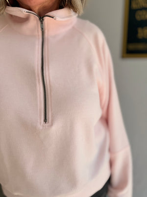 Pink Soft Ribbed Half Zip Pullover