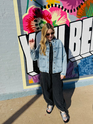 Boxy Acid Wash Denim Jacket w/ Front Pockets