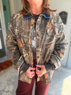 J.NNA Camo Long Sleeve w/ Denim Collar