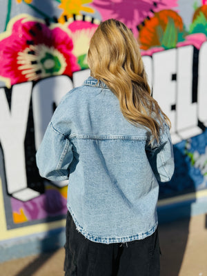 Boxy Acid Wash Denim Jacket w/ Front Pockets