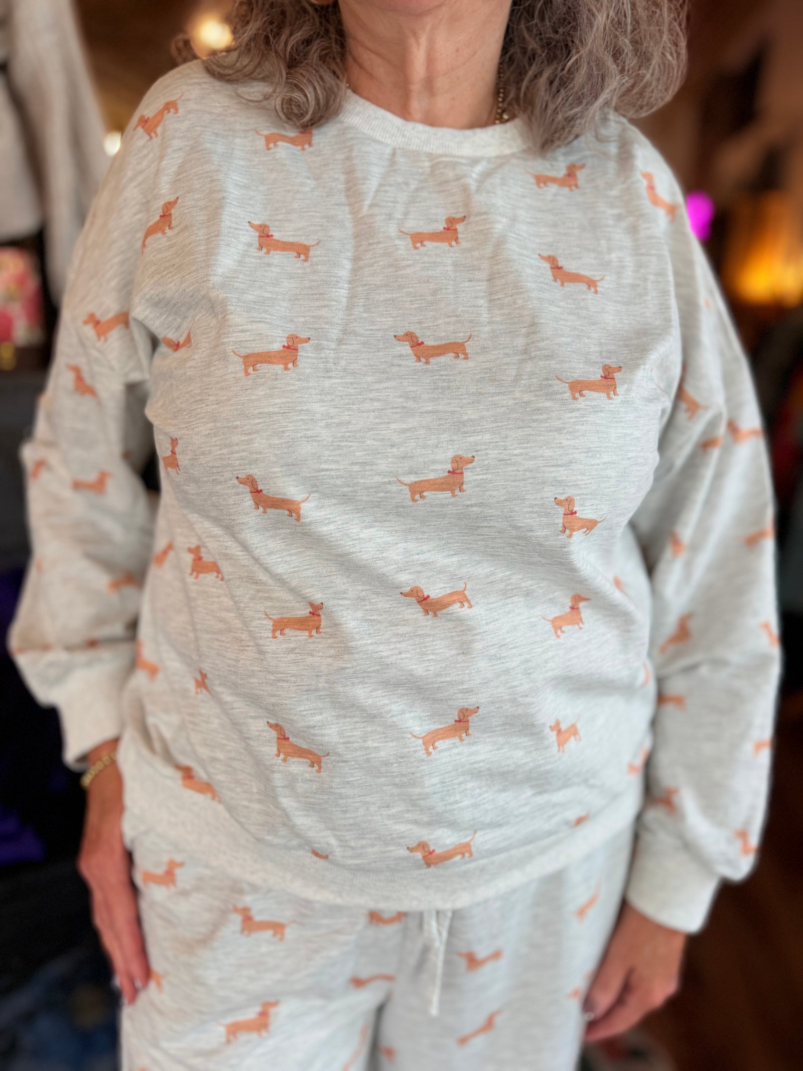 Very J Grey Dachshund Print Sweatshirt