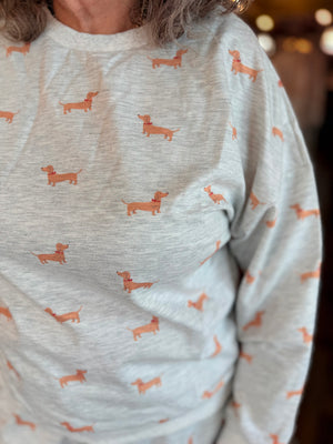 Very J Grey Dachshund Print Sweatshirt