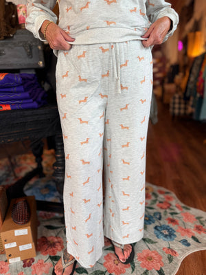 Very J Grey Dachshund Print Wide Leg Sweatpants