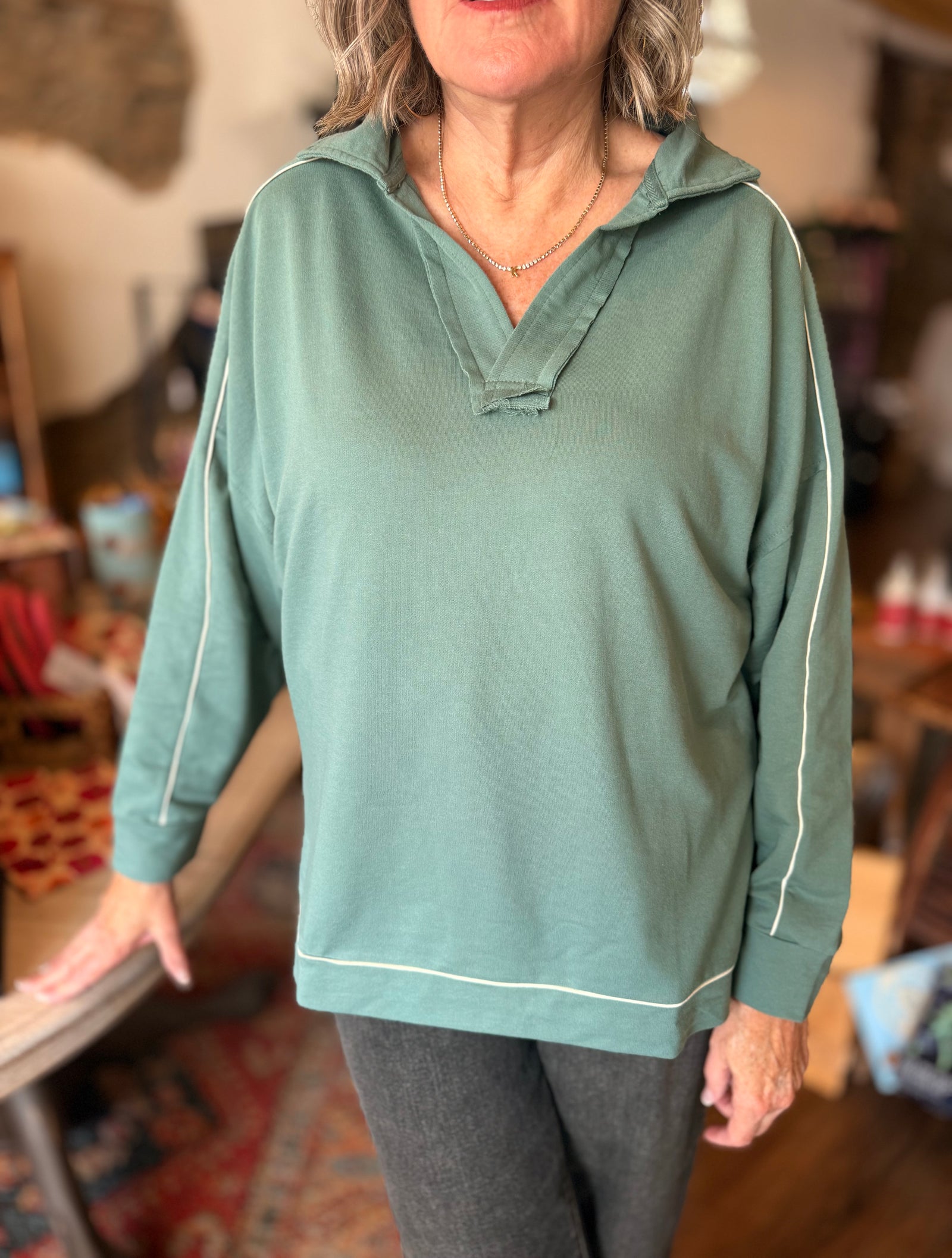 Mono B Light Green Collared Pullovers