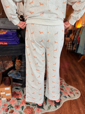 Very J Grey Dachshund Print Wide Leg Sweatpants