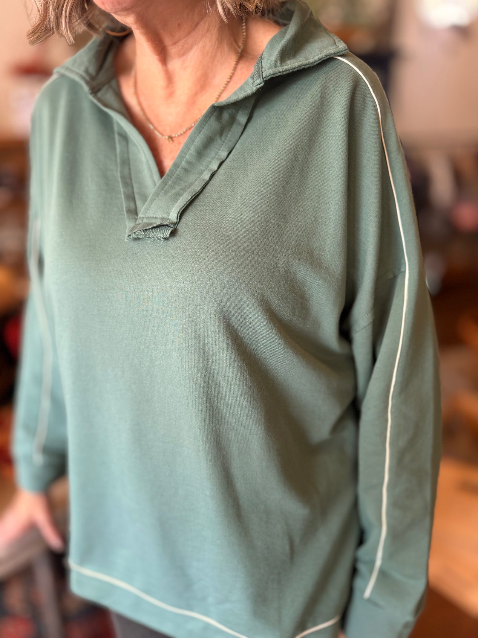 Mono B Light Green Collared Pullovers