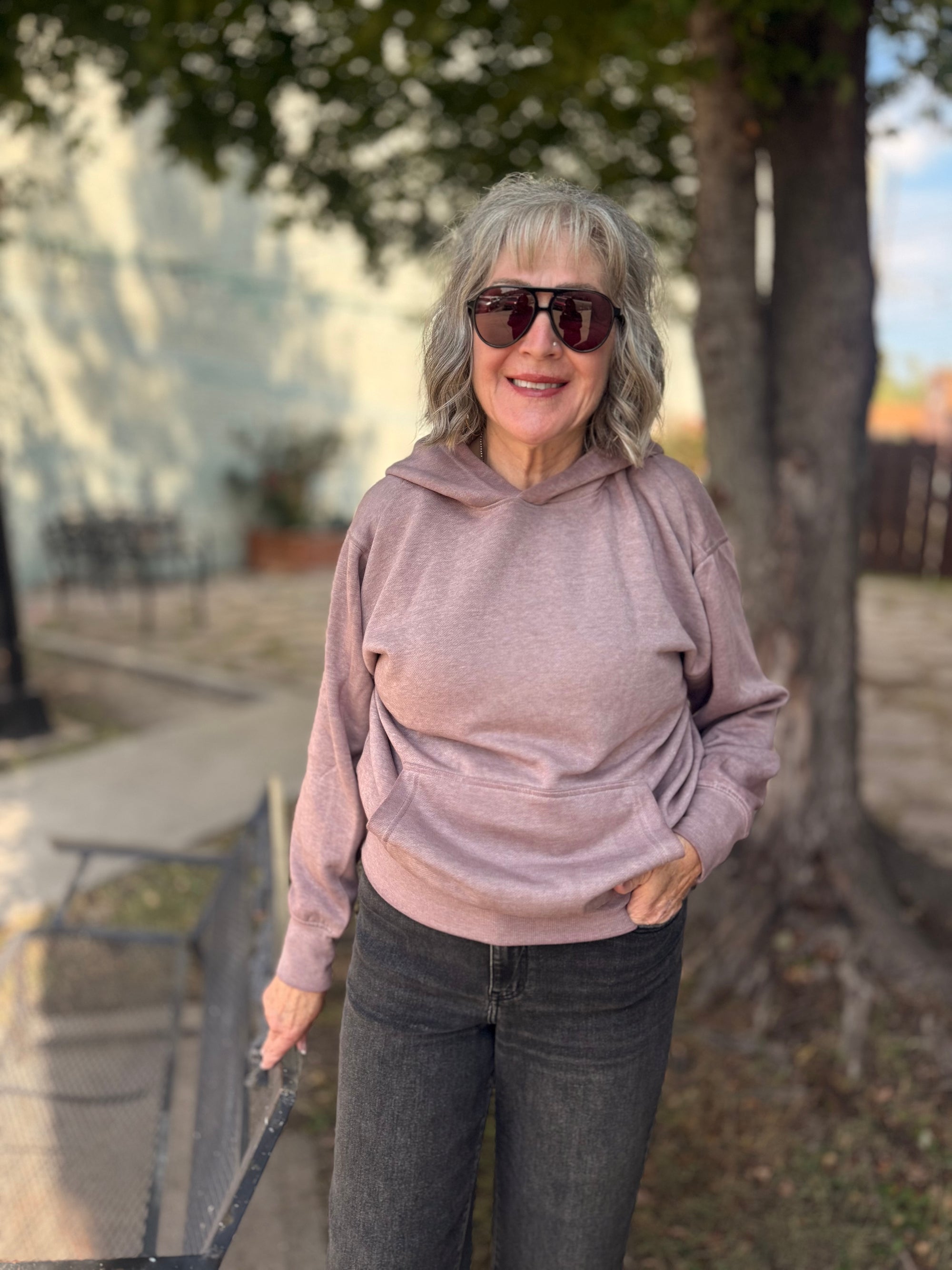 Mono B Rose Taupe Burnout Fleece Hoodie