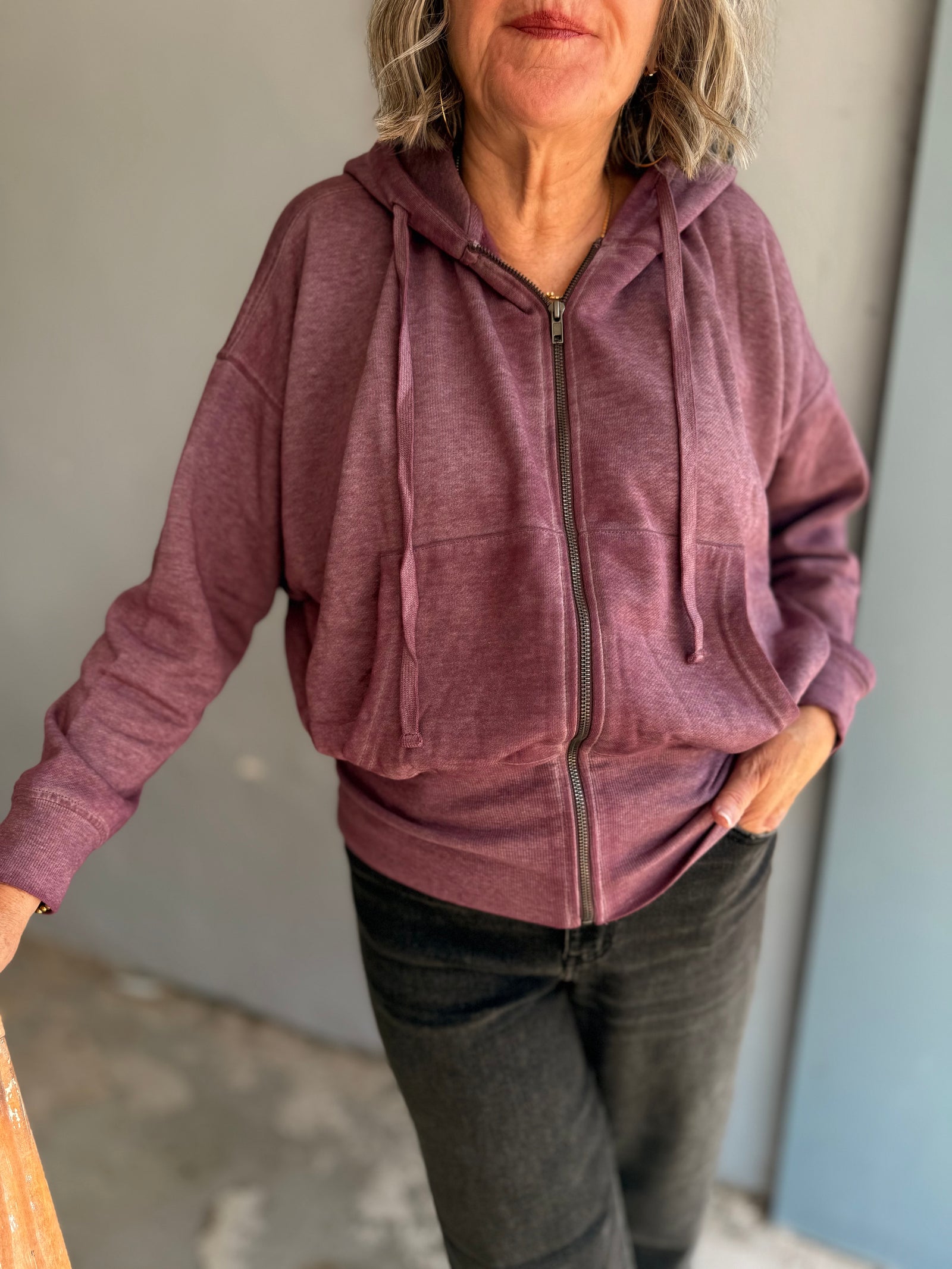 Mono B Dark Plum Fleece Hooded Jacket