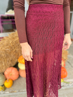 Very J Wine Sheer Lace Maxi Skirt