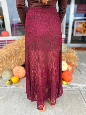 Very J Wine Sheer Lace Maxi Skirt