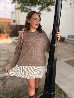 Chestnut Front Seam Crewneck Sweater