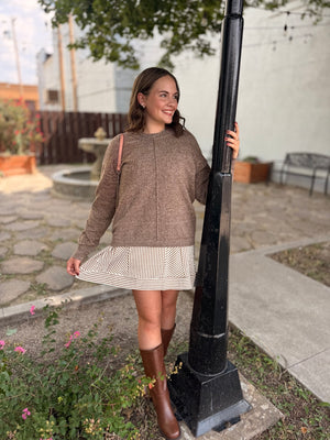 Chestnut Front Seam Crewneck Sweater
