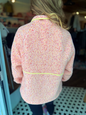 Very J Pink Mix Contrast Trim Fleece Anorak Pullover