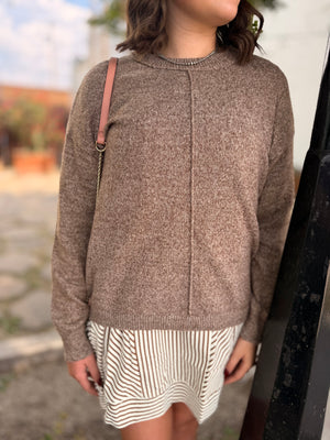 Chestnut Front Seam Crewneck Sweater