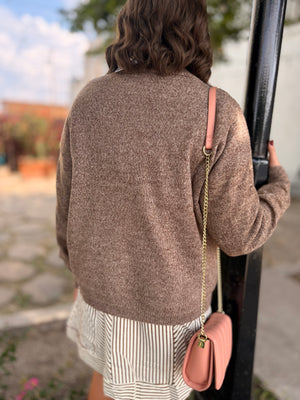 Chestnut Front Seam Crewneck Sweater