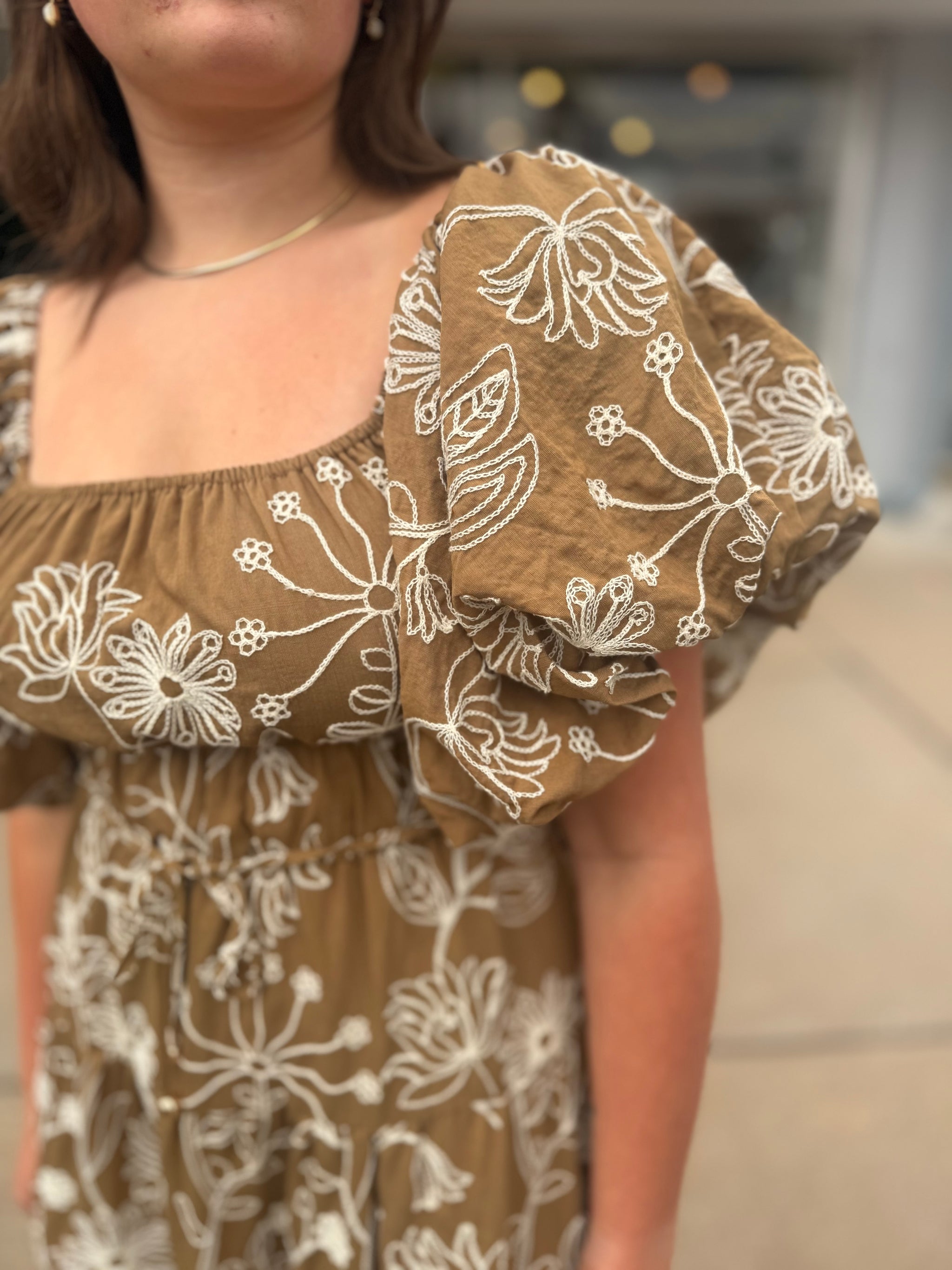 light brown floral dress Brown Floral Embroidered Dress S Brown by Lane 201