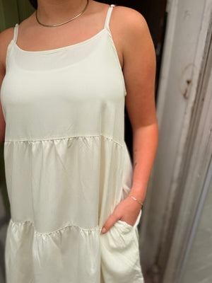 Hyfve White Tiered Spaghetti Strap Dress