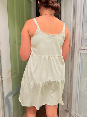 Hyfve White Tiered Spaghetti Strap Dress