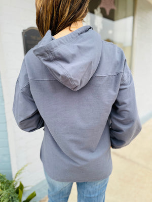 Washed Cotton Hoodie w/ Contrast Tie - Navy