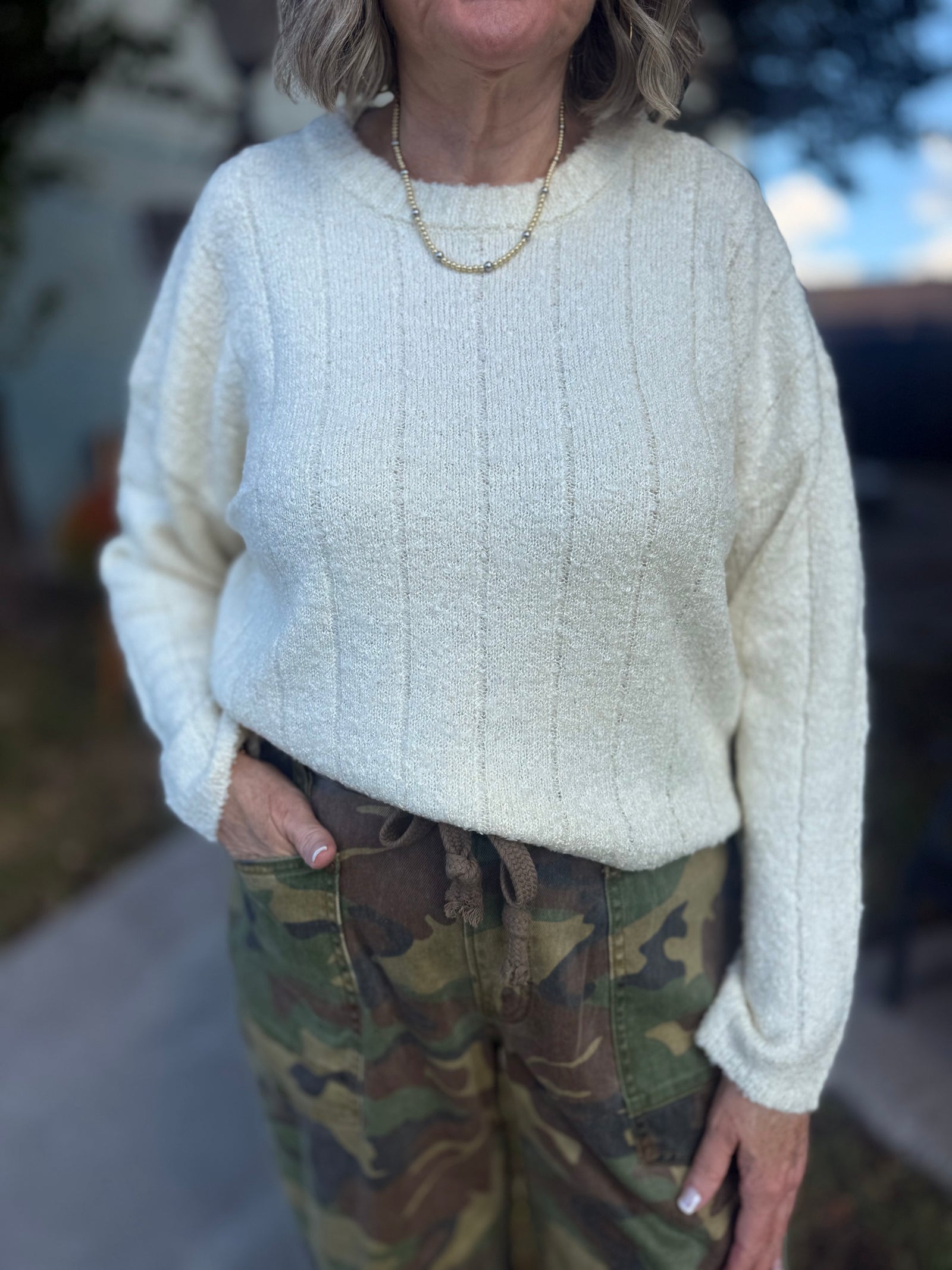 Ribbed Texture Crew Neck Sweater