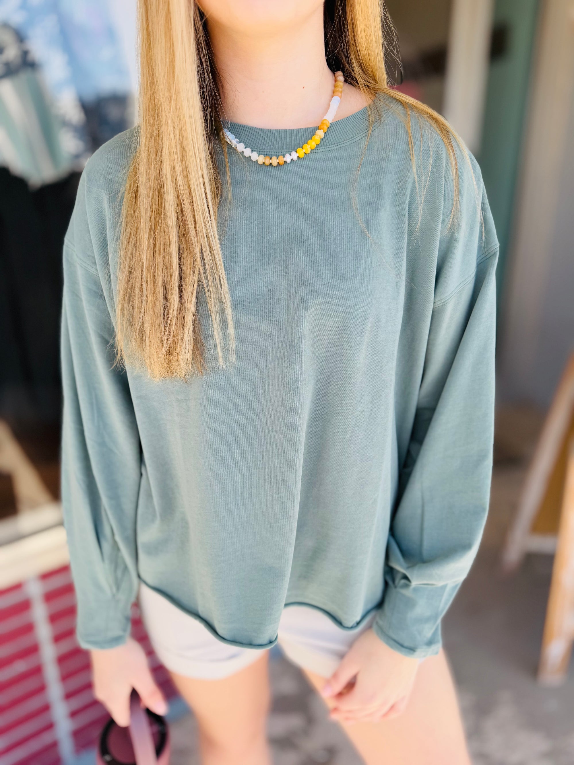 Mono B Dusty Blue Mineral Long Sleeve Top