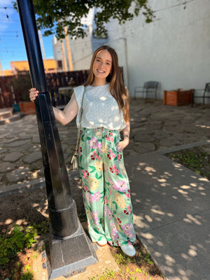 Olivaceous Sage Floral Woven Pants