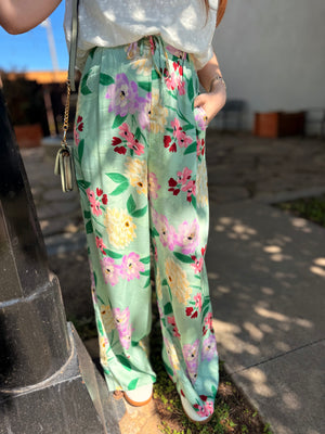 Olivaceous Sage Floral Woven Pants