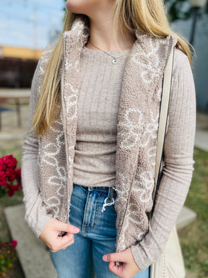 Mocha Gray Floral Teddy Bear Vest