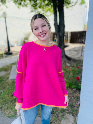 Hot Pink Contrast Seam Sweater