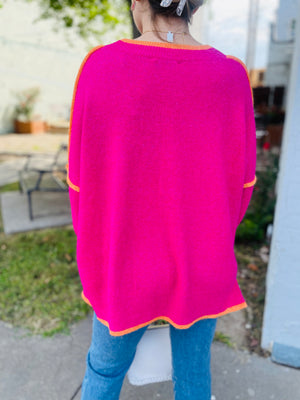 Hot Pink Contrast Seam Sweater