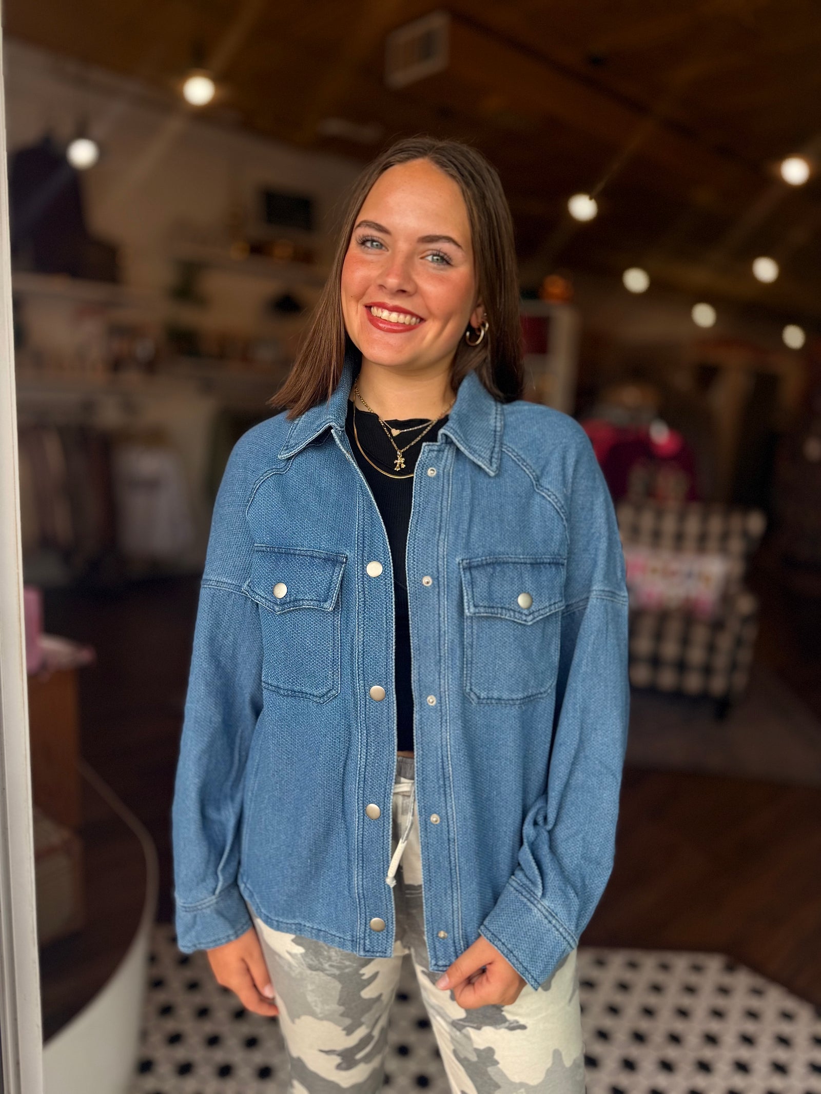 Textured Button Up Denim Shacket